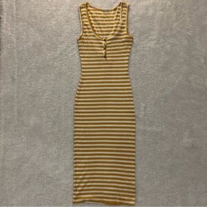 Striped Sleeveless Dress in Mustard and White